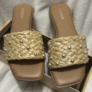 Soda Women's Beige Pearl Woven Sandals